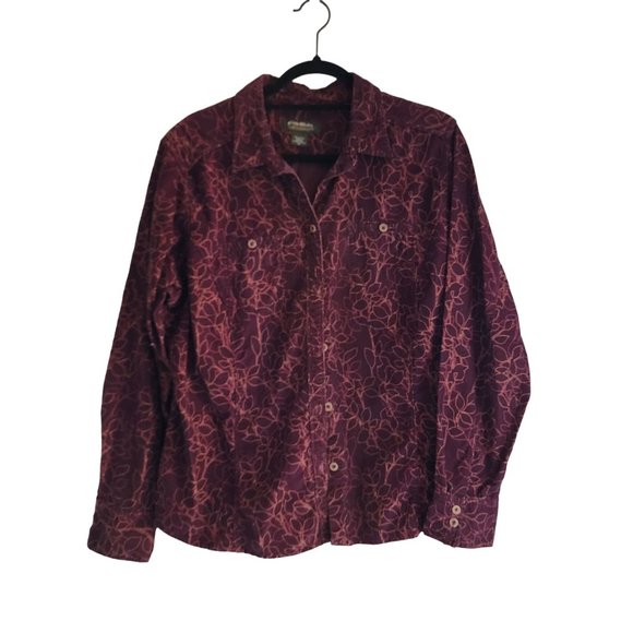 Eddie Bauer Maroon Corduroy Button Down Shirt Womens size XL - Picture 1 of 3